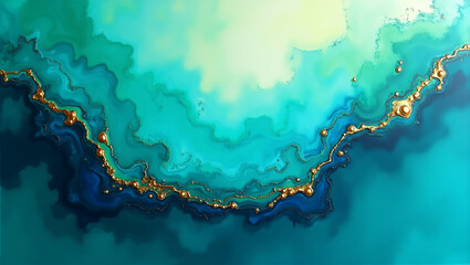 Elegant Abstract Background with Teal Gold and Blue Fluid Art Design
