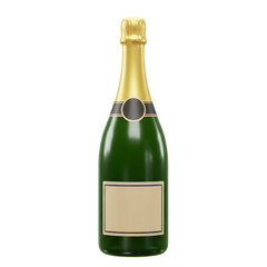 Green Champagne Bottle with Gold Cap and Blank Label