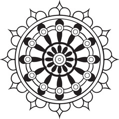 Obraz premium Zen Black & White Mandala with Sun and Floral Motifs