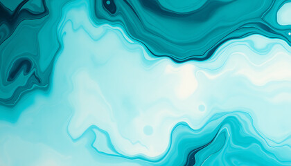 Abstract Turquoise Fluid Art Background with Swirling Marble Texture Effect