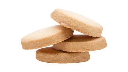 Three Butter Cookies Stacked on White Background