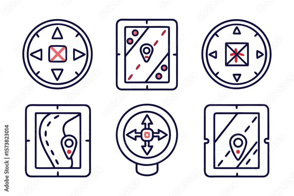 Poster collection of diverse navigation arrows and map pointers featuring essential symbols for directional