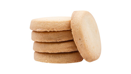 Golden Butter Cookies Leaning Stack on White Background