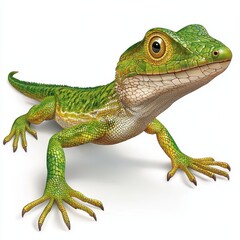 Obraz premium Vibrant Green Lizard Close Up on White Background