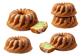 Isolated Bundt Cakes with Icing on Transparent Background Dessert Food