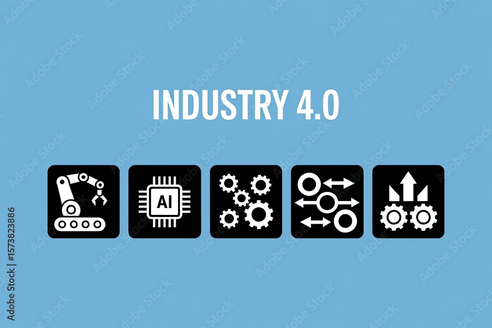 Poster industry 4 0 concept with icons representing automation artificial intelligence manufacturing and te