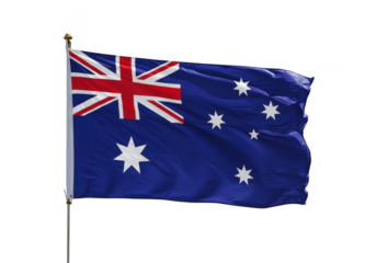 Illustration of Australian Flag Waving Under Blue Sky Transparent