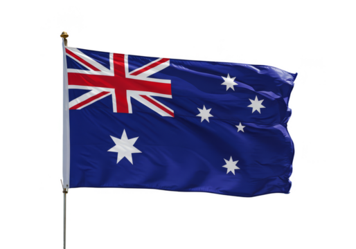 Illustration of Australian Flag Waving Under Blue Sky Transparent - Powered by Adobe