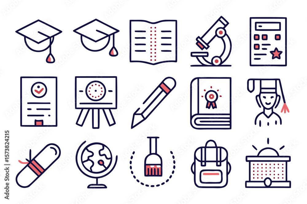 Poster comprehensive collection of minimalist educational symbols featuring clean thin line designs suitabl