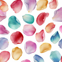 Watercolor Petals: Delicate watercolor painting of scattered flower petals, showcasing a vibrant array of soft colors and textures, creating a seamless floral design and a visual feast.