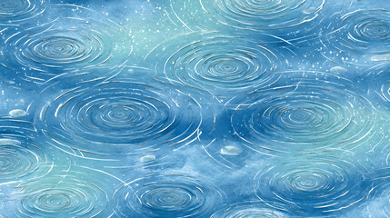 Water Ripples: Abstract artwork of rain drops on a blue water surface creating mesmerizing concentric circles, evoking a sense of tranquility and the beauty of nature.