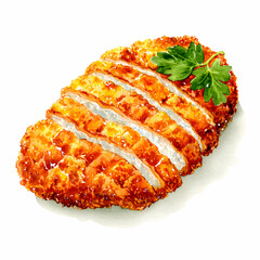 Crispy Culinary Delight: Sliced cutlet, expertly crafted with golden, crispy breading. This culinary masterpiece is ready to tantalize taste buds.