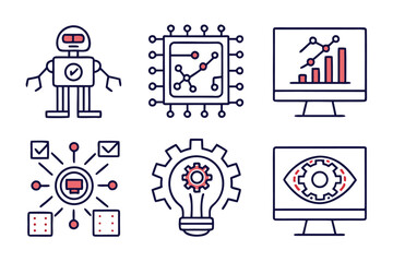 Modern minimal graphic elements for automation technology featuring clean lines and a sophisticated color palette of black yellow cyan and magenta for digital interfaces