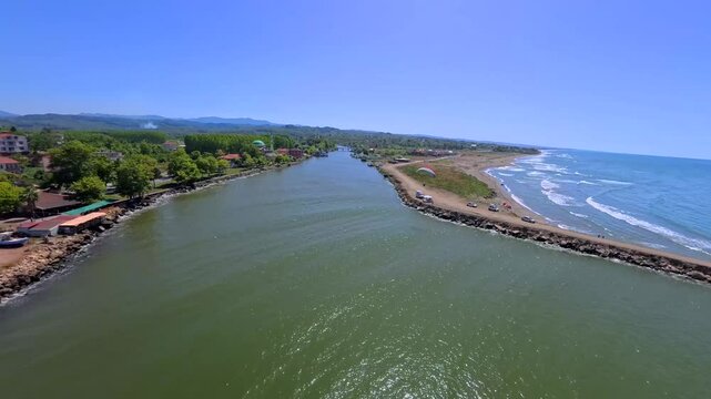 Aerial view of Karasu Creek and sandy beach, Turkey.