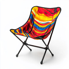 foldable camping chair with a vibrant fabric seat