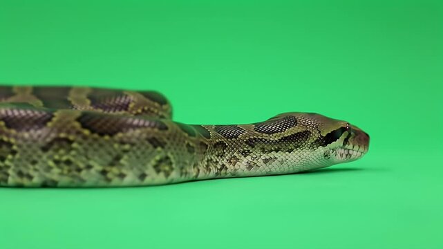 Burmese Python Portrait on Green Screen
