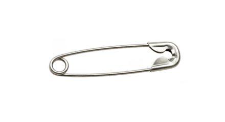 Isolated Closeup Image of Silver Safety Pin with Transparent Background