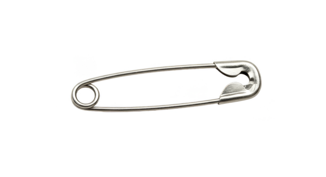 Isolated Closeup Image of Silver Safety Pin with Transparent Background
