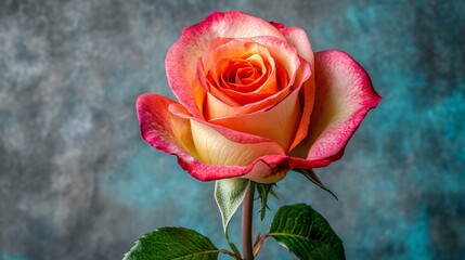 Single red rose with green stem isolated

