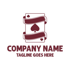 Rustic Retro Vintage Ace Spade Scoop Playing Card with Ribbon for Games Gambling Logo Design