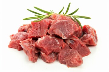 Fresh cubed beef with green rosemary