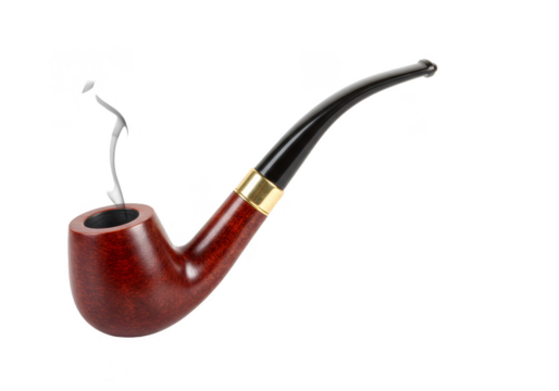 Isolated Dark Wood Pipe with Smoke on Transparent Background