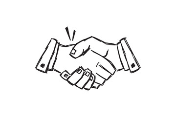 Handshake, hand drawn doodle line sketch vector illustration