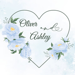 Wedding heart floral frame Elegant bright blue flowers decorations Romantic design