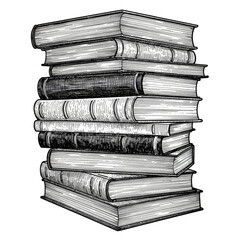 Fototapeta premium Illustration of Book Stack Knowledge in Black and White Transparent Background