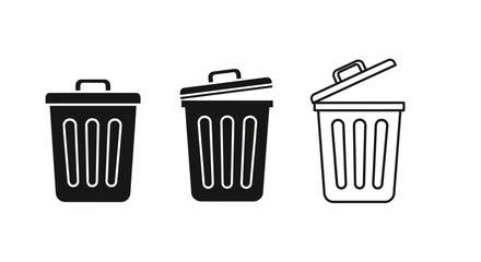 Trash Can Icons: Three trash can icons symbolize waste management, presented with precision in vector graphics.