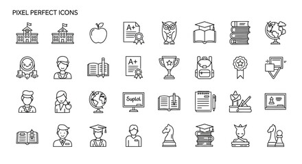 Education Icons Collection, Graphic Design, Digital Space, Vector Art, Modern Environment, Top View, Creative Concept