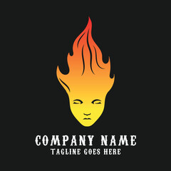 Burning Man Woman Human Fire Flame Head Face Logo Design Logo Design