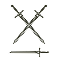 Vintage Retro Old Classic Medieval Ancient Crossed Sword for War Battle Game Logo Design