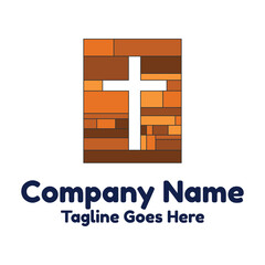 Wooden Color Christian Jesus Cross Bible Book Cover for Church Religion Logo Design