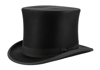 Isolated Formal Black Top Hat with Shiny Glitter and Ribbon Accessory