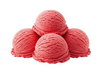 Isolated Four Red Strawberry Ice Cream Scoops Heap On Transparent Background