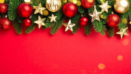 Christmas Flat Lay with Red Ornaments and Candy Canes on Red Background


