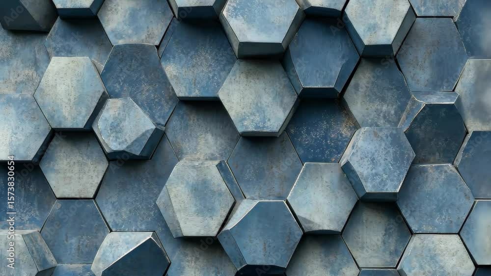 Poster hexagonal geometric pattern in shades of blue creating a modern seamless design for various applicat