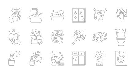 Cleaning Icons A Collection of 20 Linear Style Illustrations for House Cleaning and Hygiene