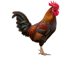 Isolated Full Body Portrait of a Colorful Rooster Poultry with Transparent Background