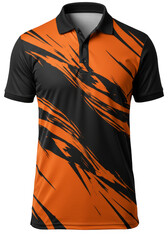 Isolated Front View Orange and Black Abstract Pattern Polo Shirt