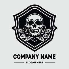 Fototapeta premium badge dead skull with rose vector logo design