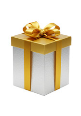 Isolated Gift Box with Gold Ribbon on Transparent Background for Celebration