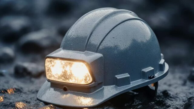 Miner safety helmet with headlight for construction or industrial work