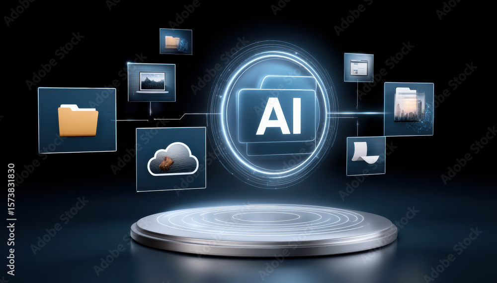 Poster ai folder icon with cloud services and digital data storage concept for futuristic technology and ai