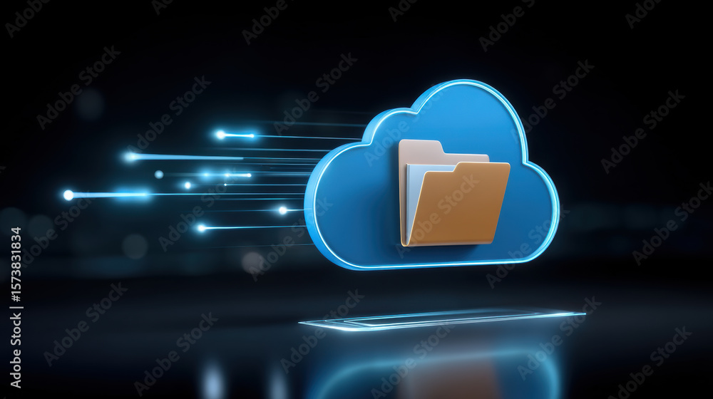 Poster cloud folder with digital data transfer concept showing ai technology and cloud services for fast fi