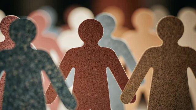 Colorful paper cutouts of people holding hands in unity and diversity