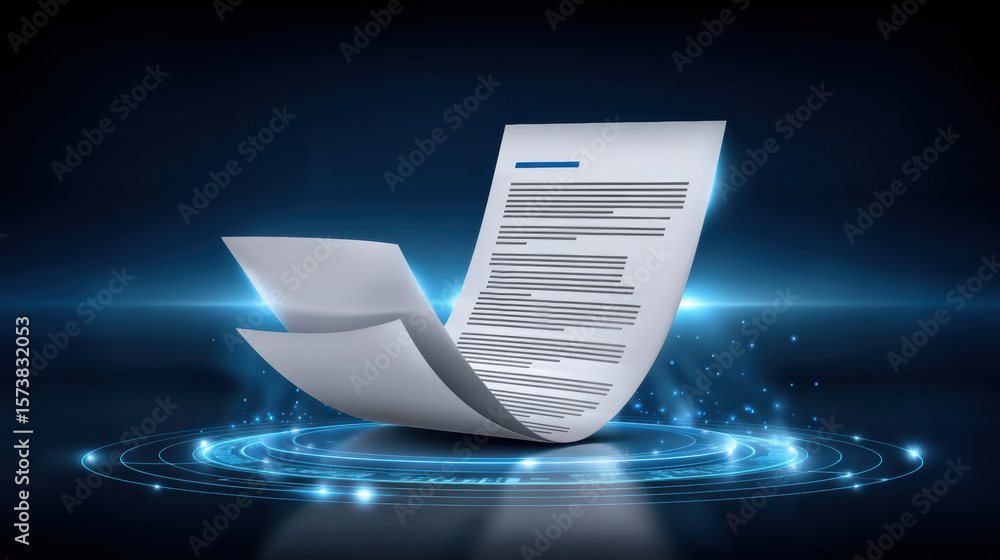 Poster digital document with ai and cloud services concept glowing in futuristic style