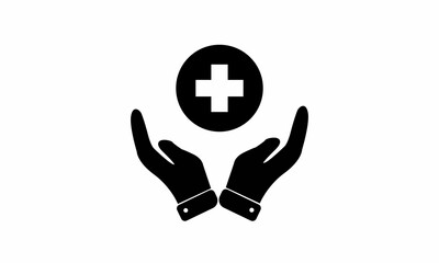 Hand holding silhouette of plus sign medical care concept
