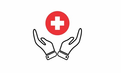 Hand holding silhouette of plus sign medical care concept